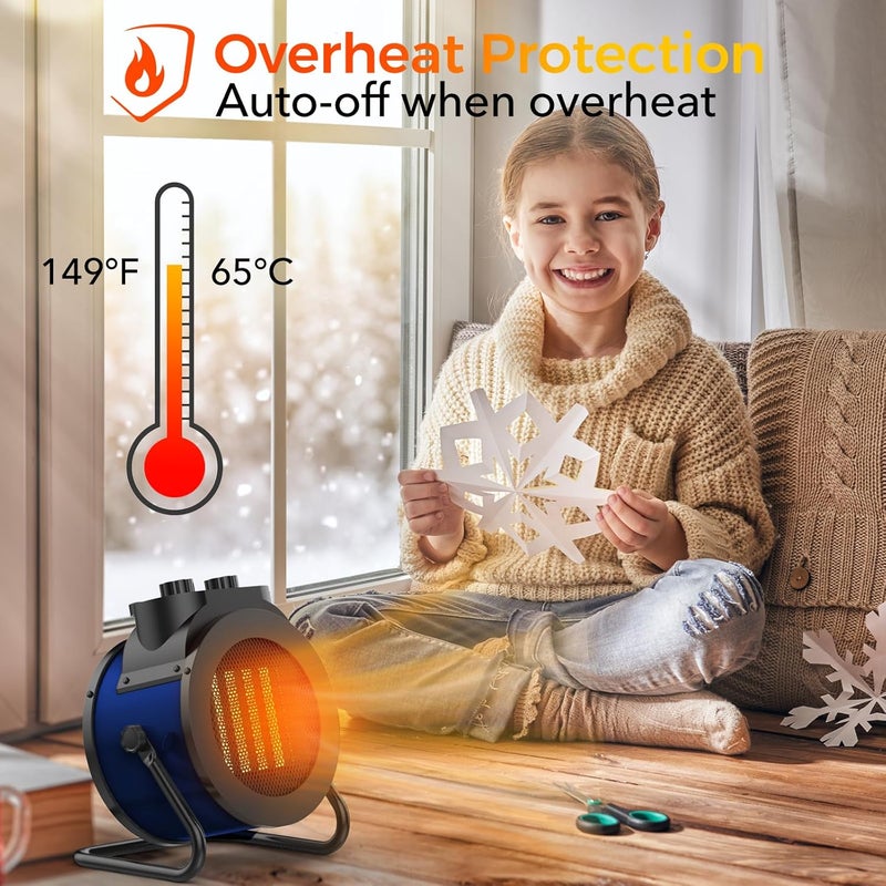 Elevoke Space Heaters for Indoor Use, 1500W PTC Electric Heater with 90°Adjustable Angle, Fast Safety Heat, Small Portable Heater for Office Home (Blue) - Image 5